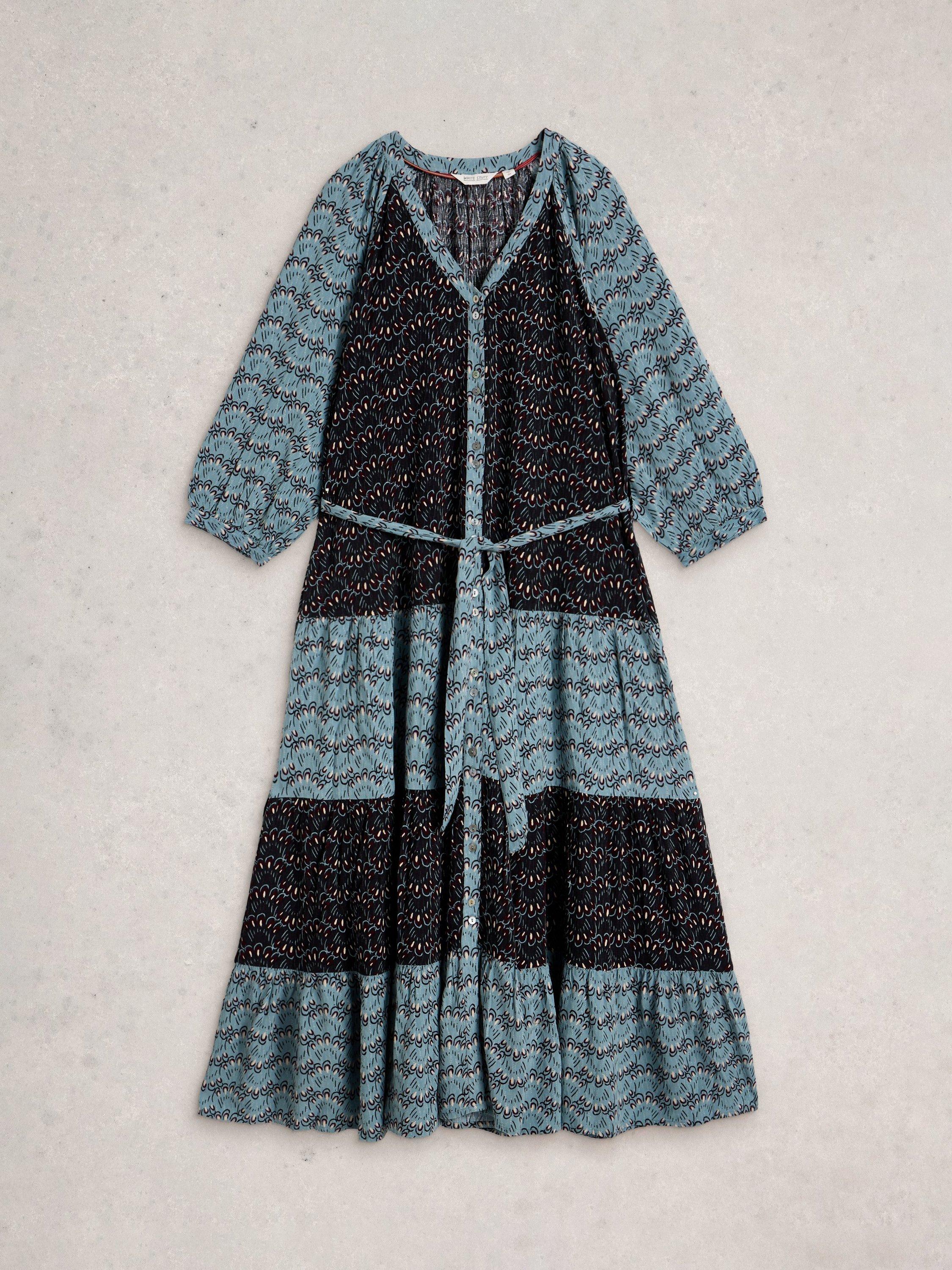 Product image 5 of 6, which shows White Stuff Clementine Colour Block Tiered Maxi Dress, Blue/Multi, 6