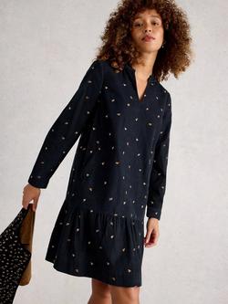 White Stuff Daria Cotton Embroidered A Line Dress, Black/Multi