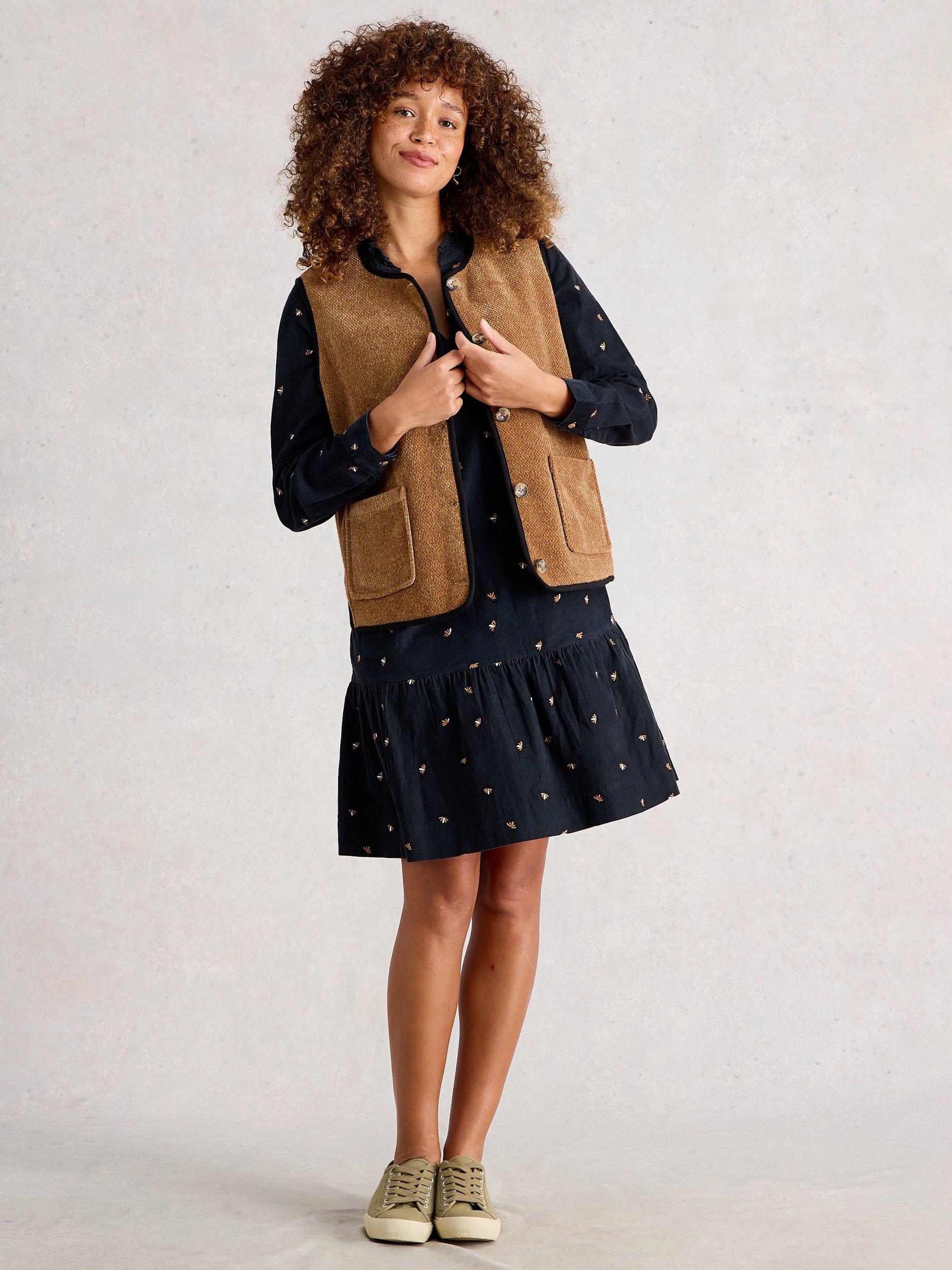 Product image 4 of 6, which shows White Stuff Daria Cotton Embroidered A Line Dress, Black/Multi, 6