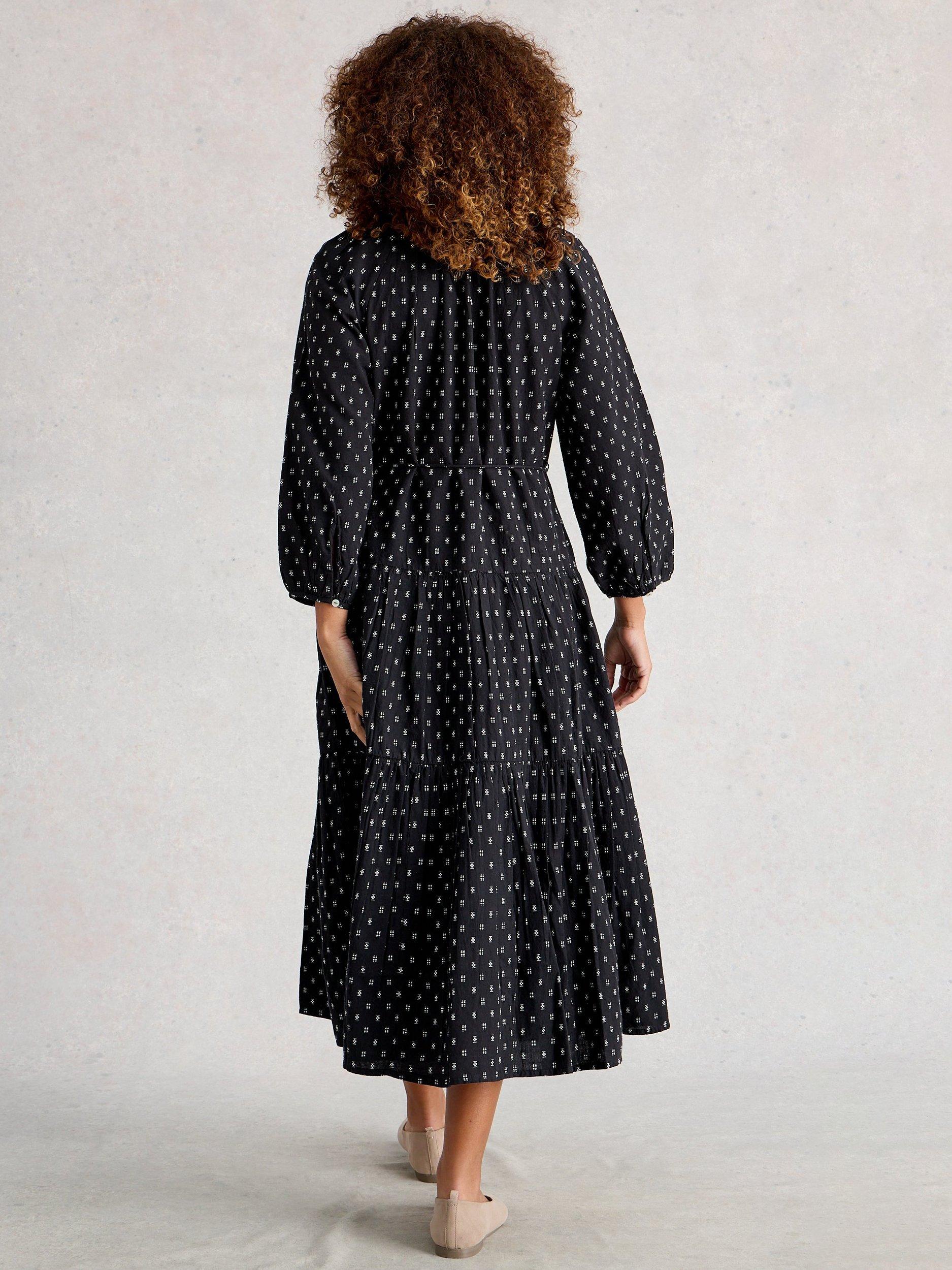 Product image 2 of 6, which shows White Stuff Gina Geometric Tiered Dress, Black/Multi, 6