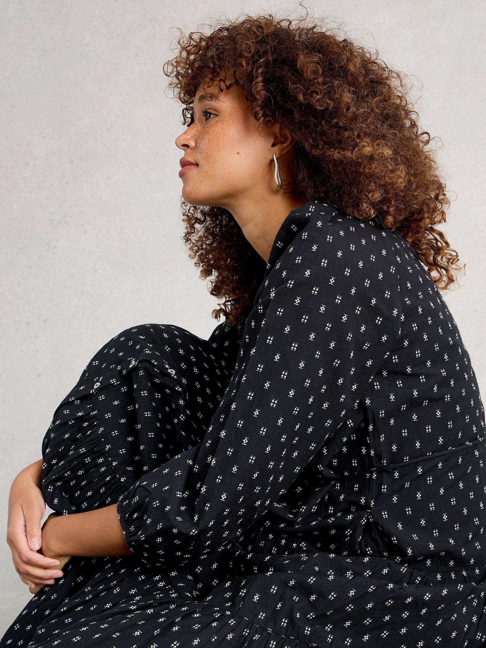 Product image 3 of 6, which shows White Stuff Gina Geometric Tiered Dress, Black/Multi, 6