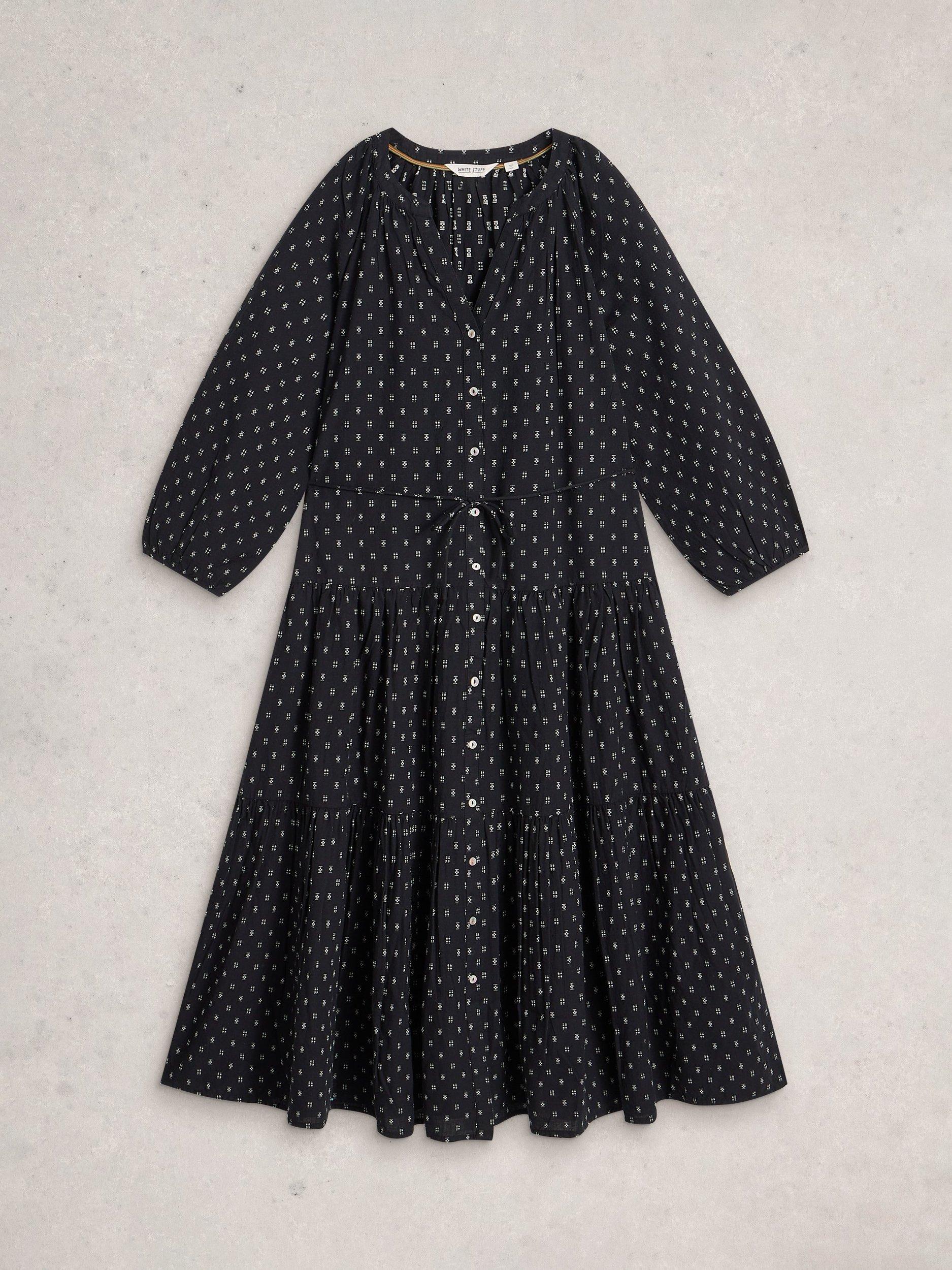 Product image 5 of 6, which shows White Stuff Gina Geometric Tiered Dress, Black/Multi, 6