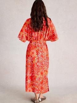 White Stuff Kiki Floral Kimono Sleeve V Neck Midi Dress - view 2, Red/Multi