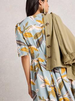 White Stuff Hazel Floral Short Sleeve V Neck Midi Dress - view 2, Blue/Multi