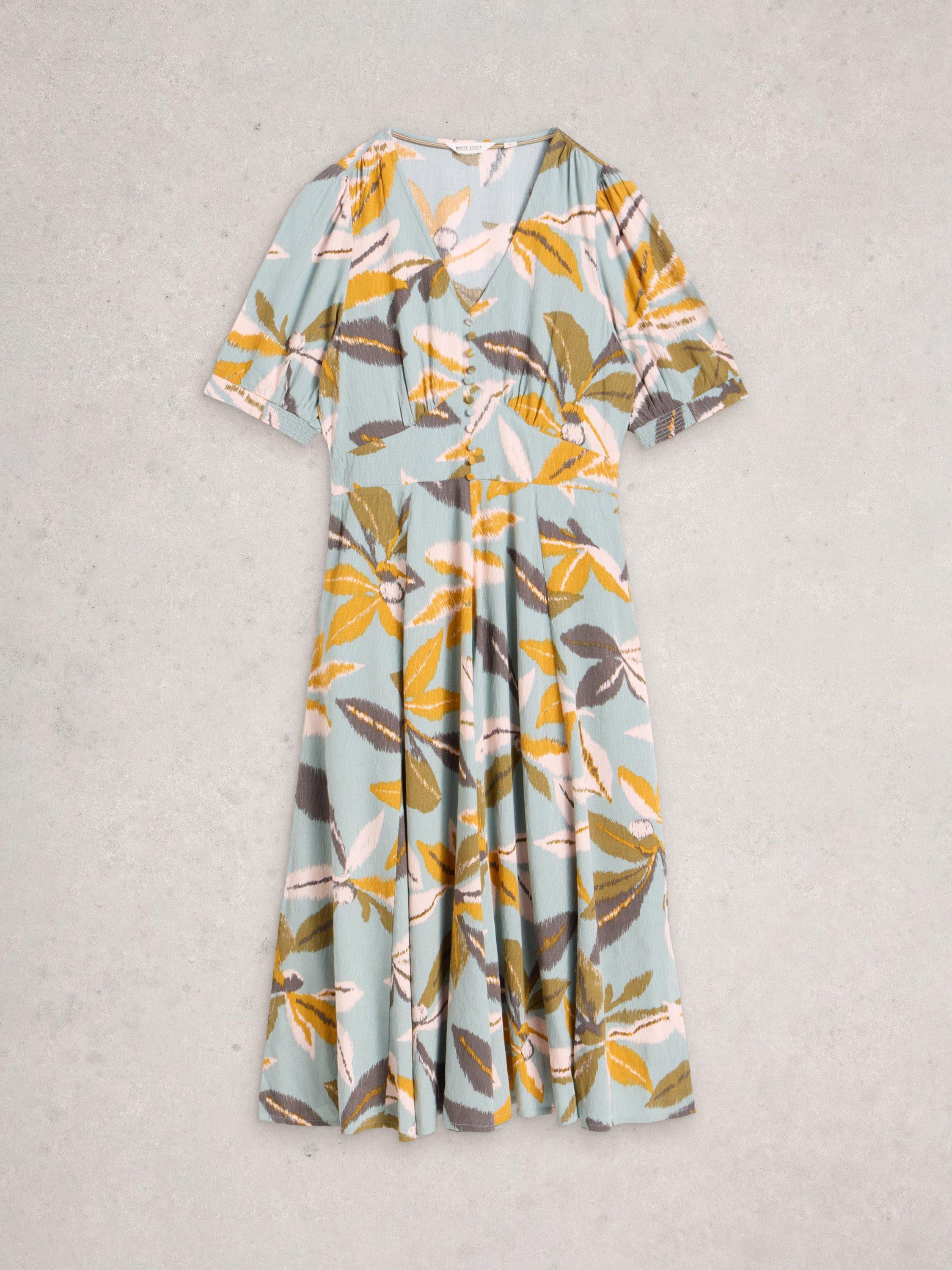 Product image 5 of 6, which shows White Stuff Hazel Floral Short Sleeve V Neck Midi Dress, Blue/Multi, 6