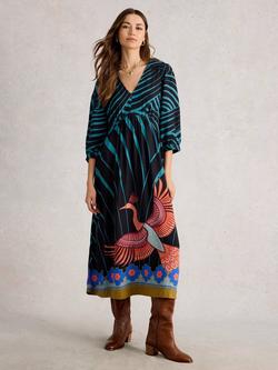 White Stuff Lucy Tropical Print Midi Dress, Black/Multi