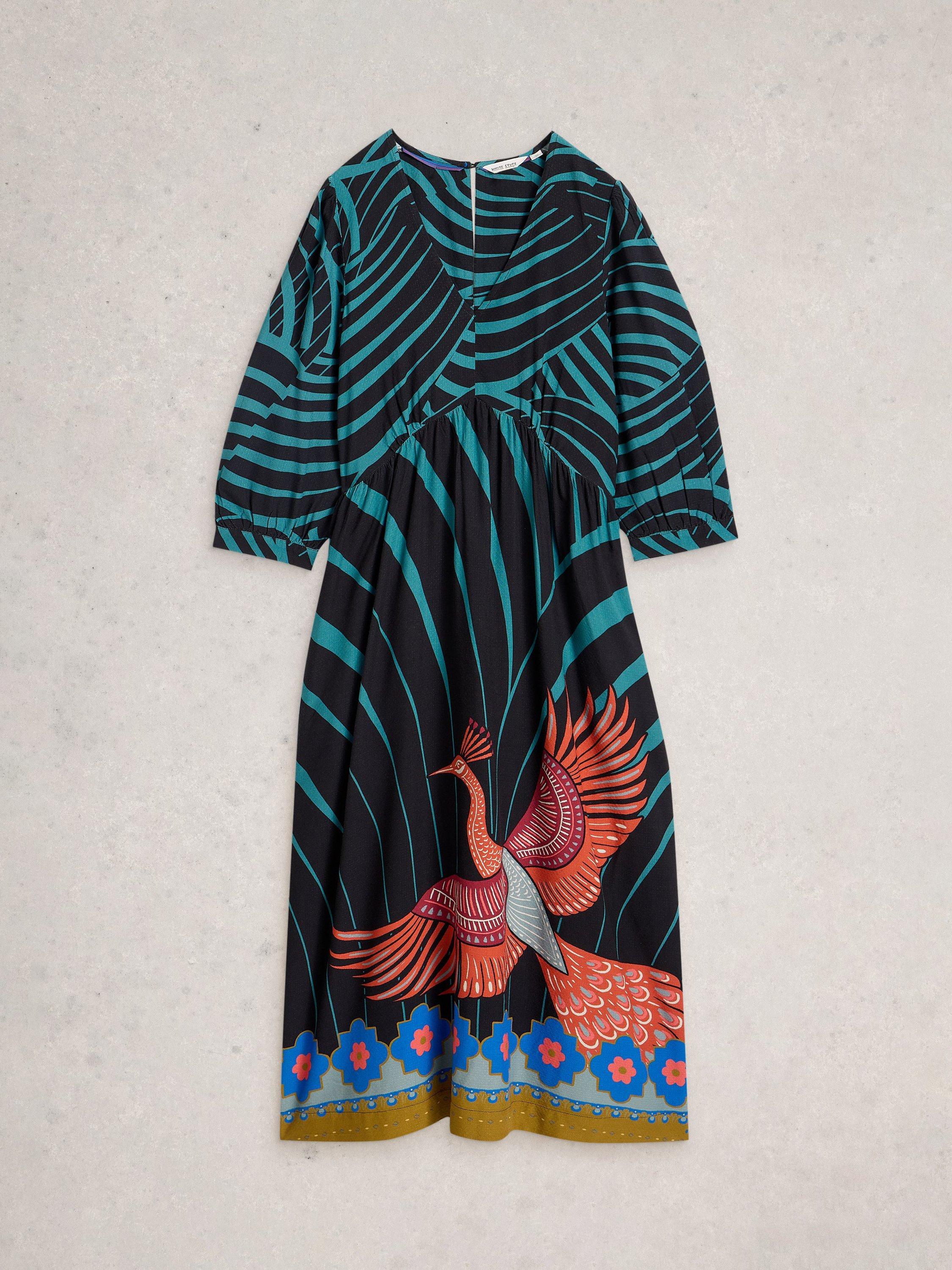 Product image 5 of 6, which shows White Stuff Lucy Tropical Print Midi Dress, Black/Multi, 6