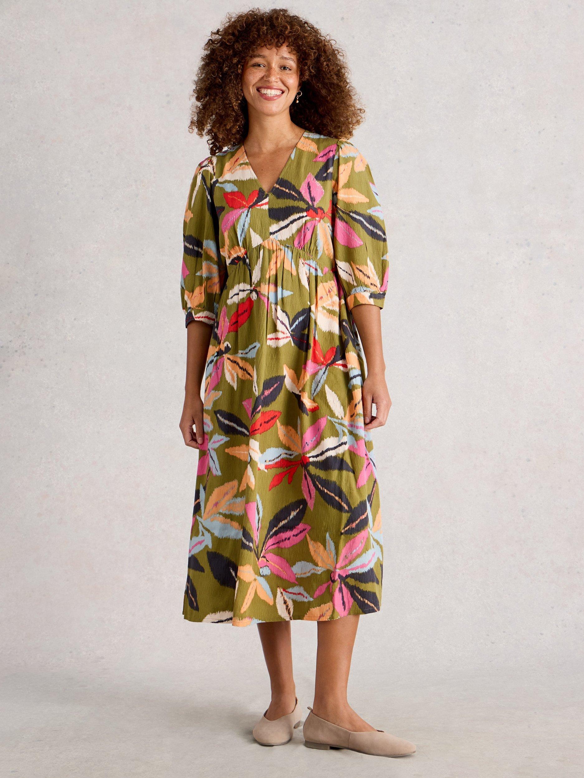 Product image 1 of 6, which shows White Stuff Lucy Floral Midi Dress, Green/Multi, 6