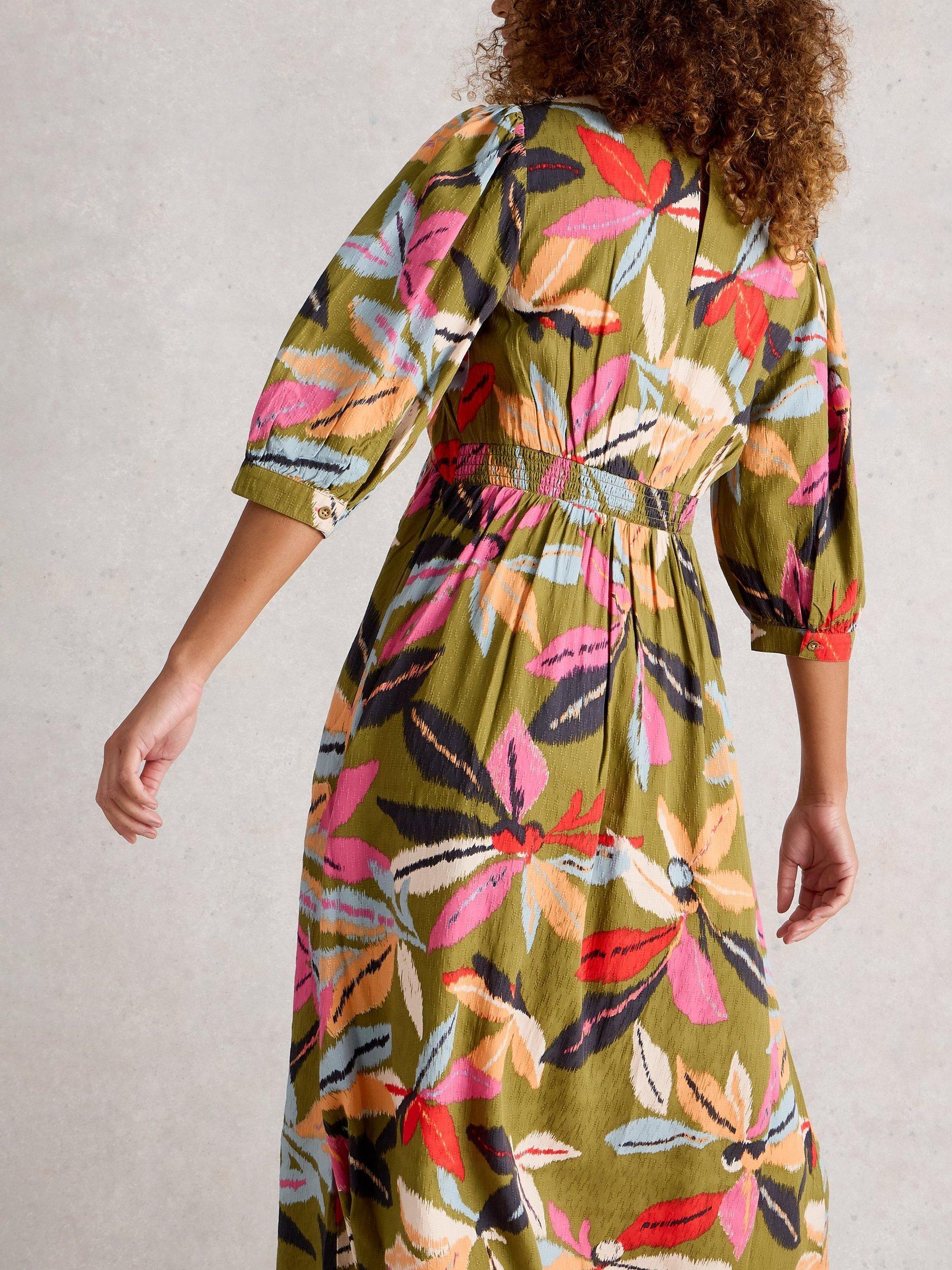 Product image 2 of 6, which shows White Stuff Lucy Floral Midi Dress, Green/Multi, 6