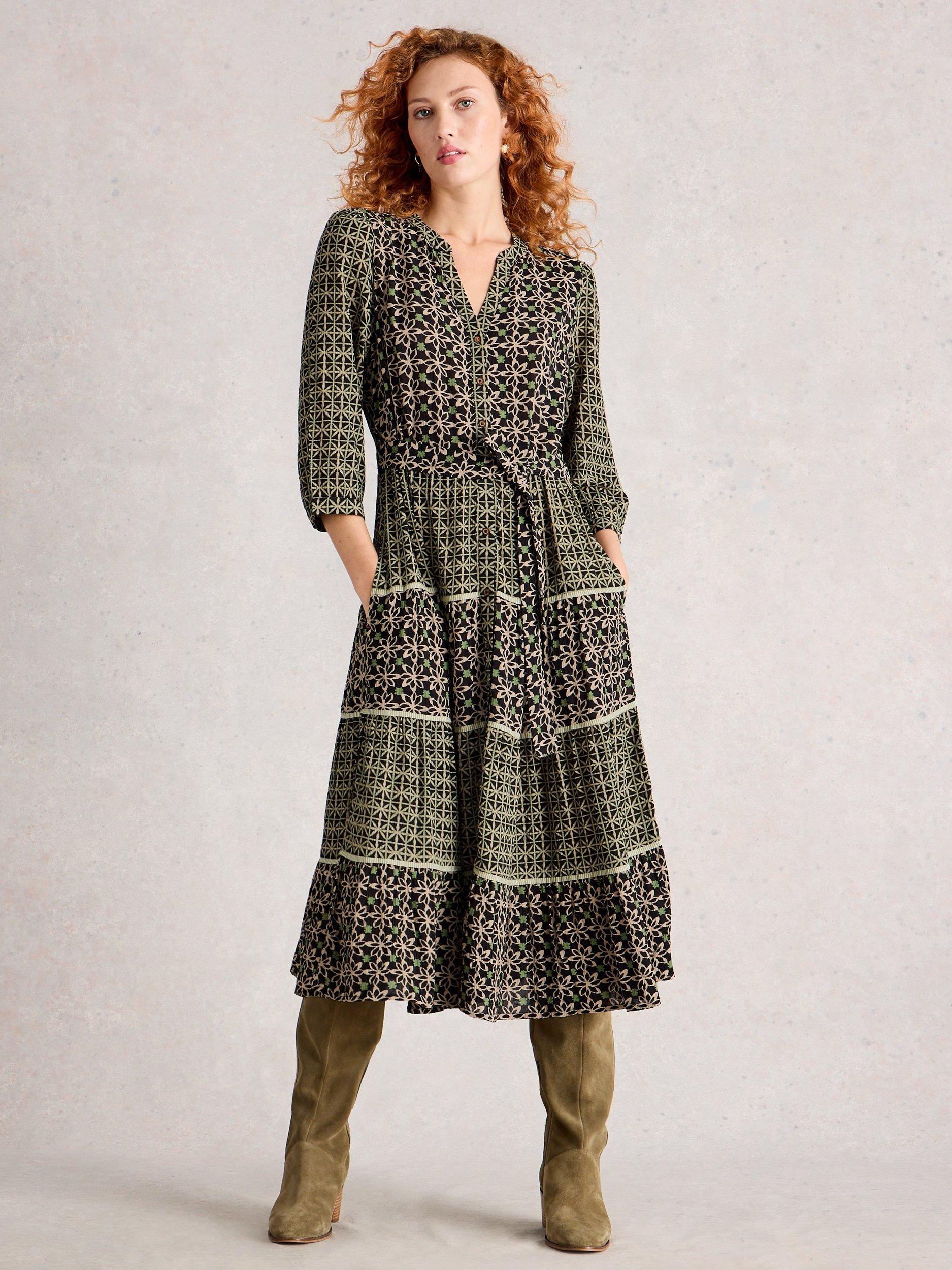 Product image 1 of 6, which shows White Stuff Mabel Mixed Print Midi Dress, Black/Multi, 6