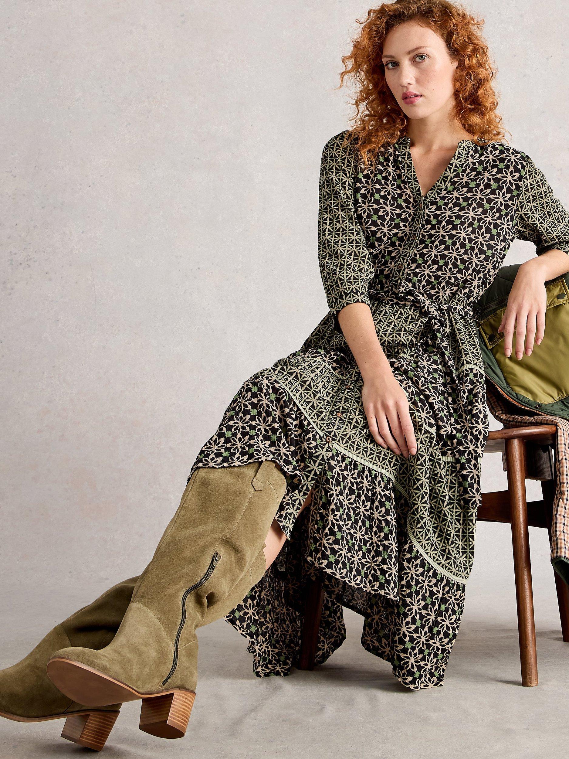 Product image 3 of 6, which shows White Stuff Mabel Mixed Print Midi Dress, Black/Multi, 6