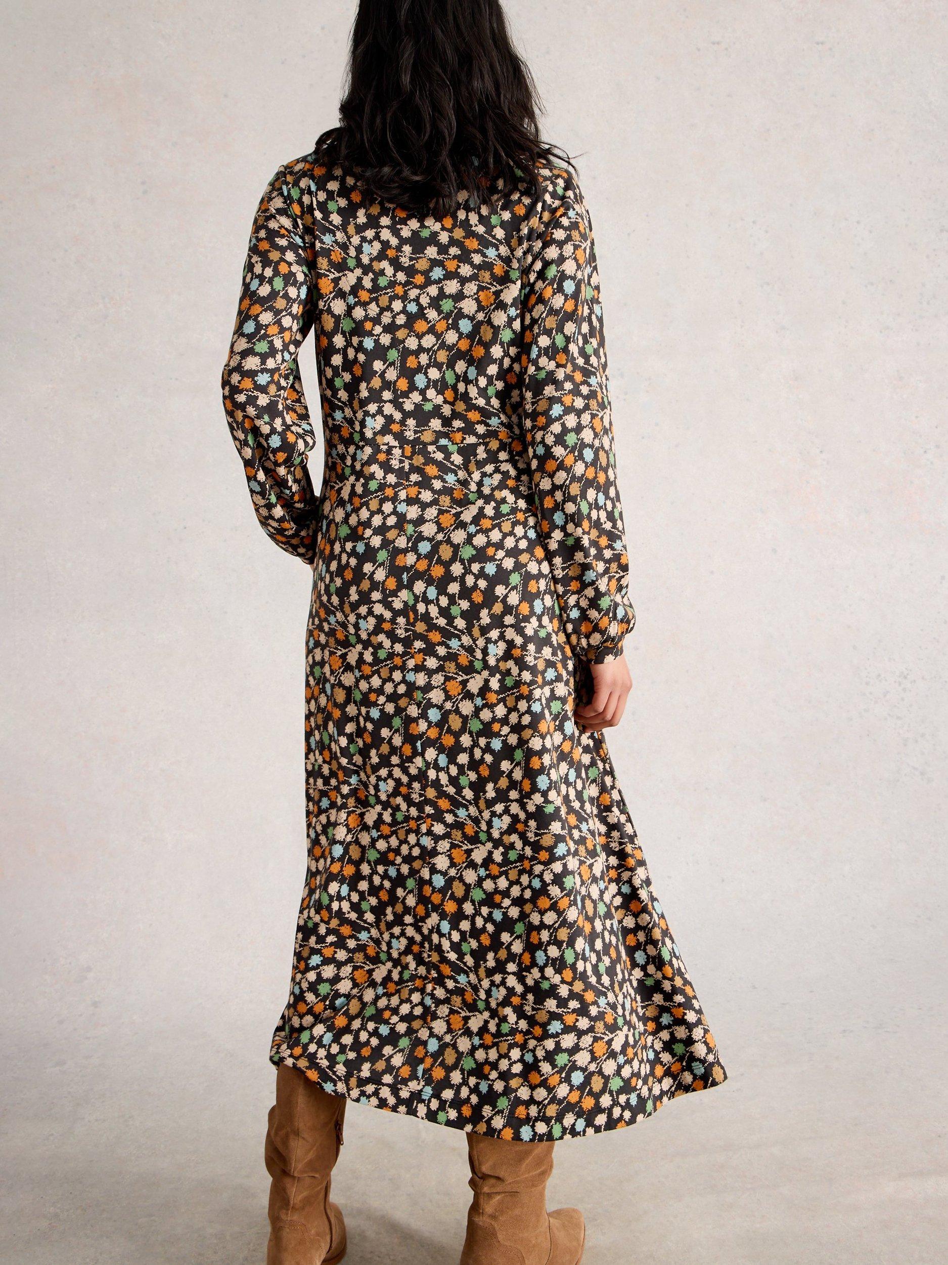 Product image 2 of 6, which shows White Stuff Megan Abstract Spot Jersey Dress, Black/Multi, 6