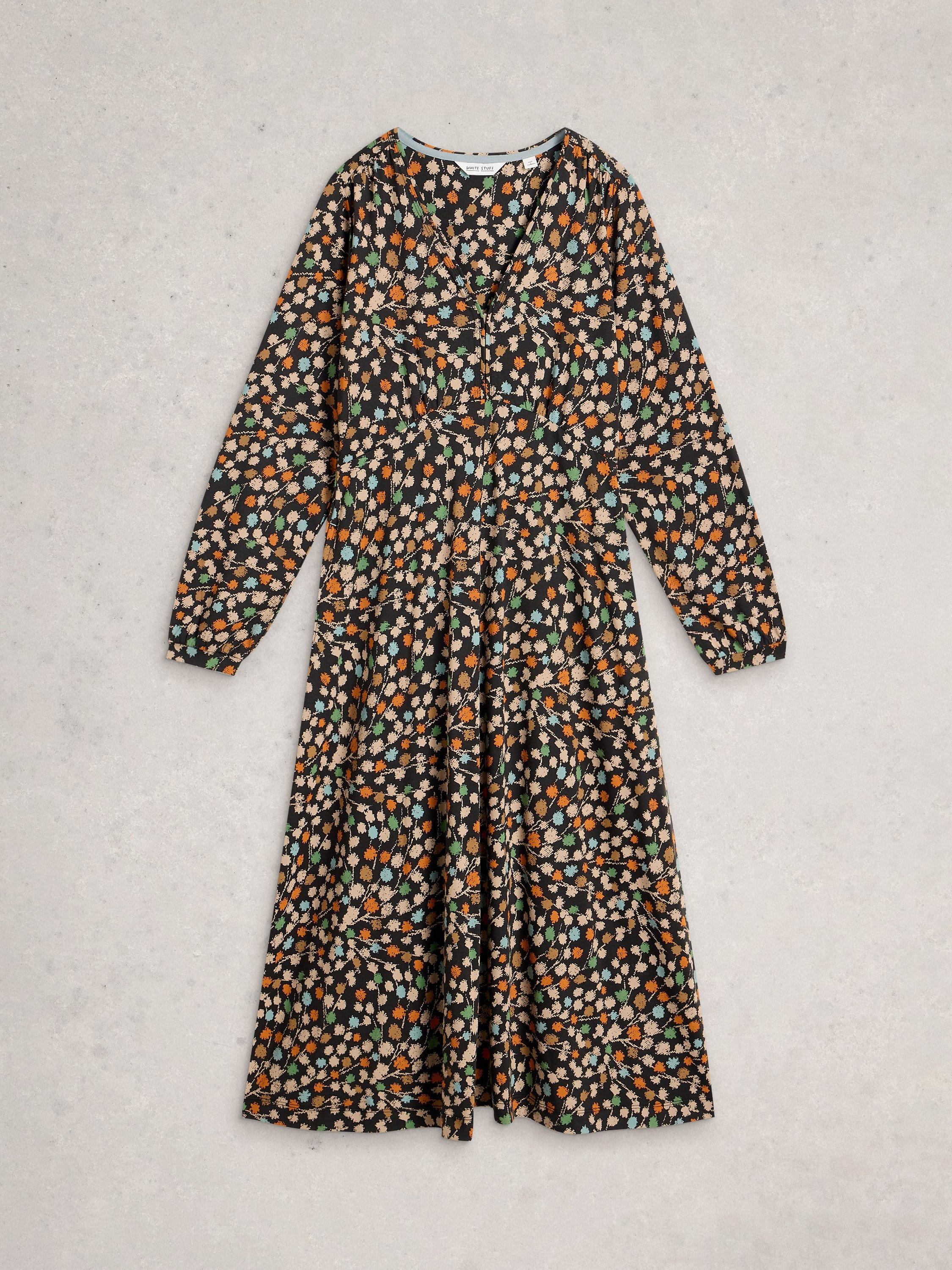 Product image 5 of 6, which shows White Stuff Megan Abstract Spot Jersey Dress, Black/Multi, 6