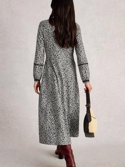 White Stuff Megan Cotton Blend Floral A Line V Neck Dress - view 2, Black/Multi