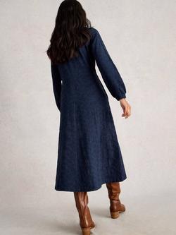 White Stuff Megan Cotton Blend Long Sleeve V Neck Midi Dress - view 2, Dark Navy