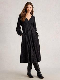 White Stuff Megan A-Line Sparkle Jersey Midi Dress, Pure Black