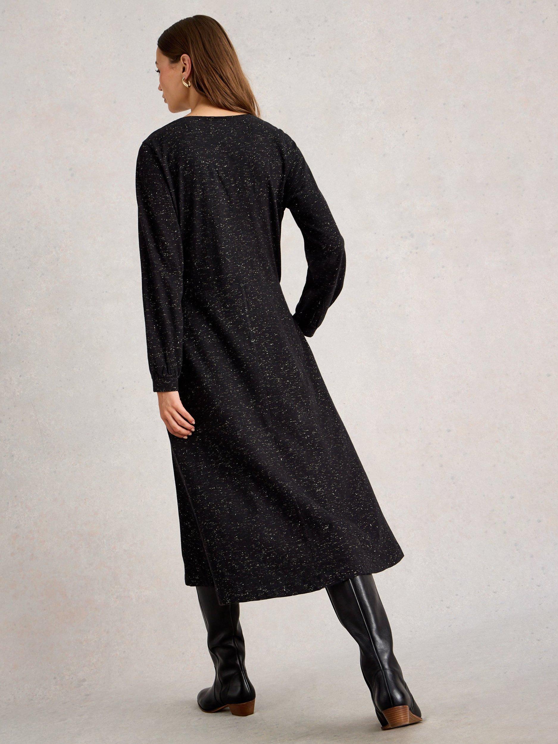 Product image 2 of 6, which shows White Stuff Megan A-Line Sparkle Jersey Midi Dress , Pure Black, 6