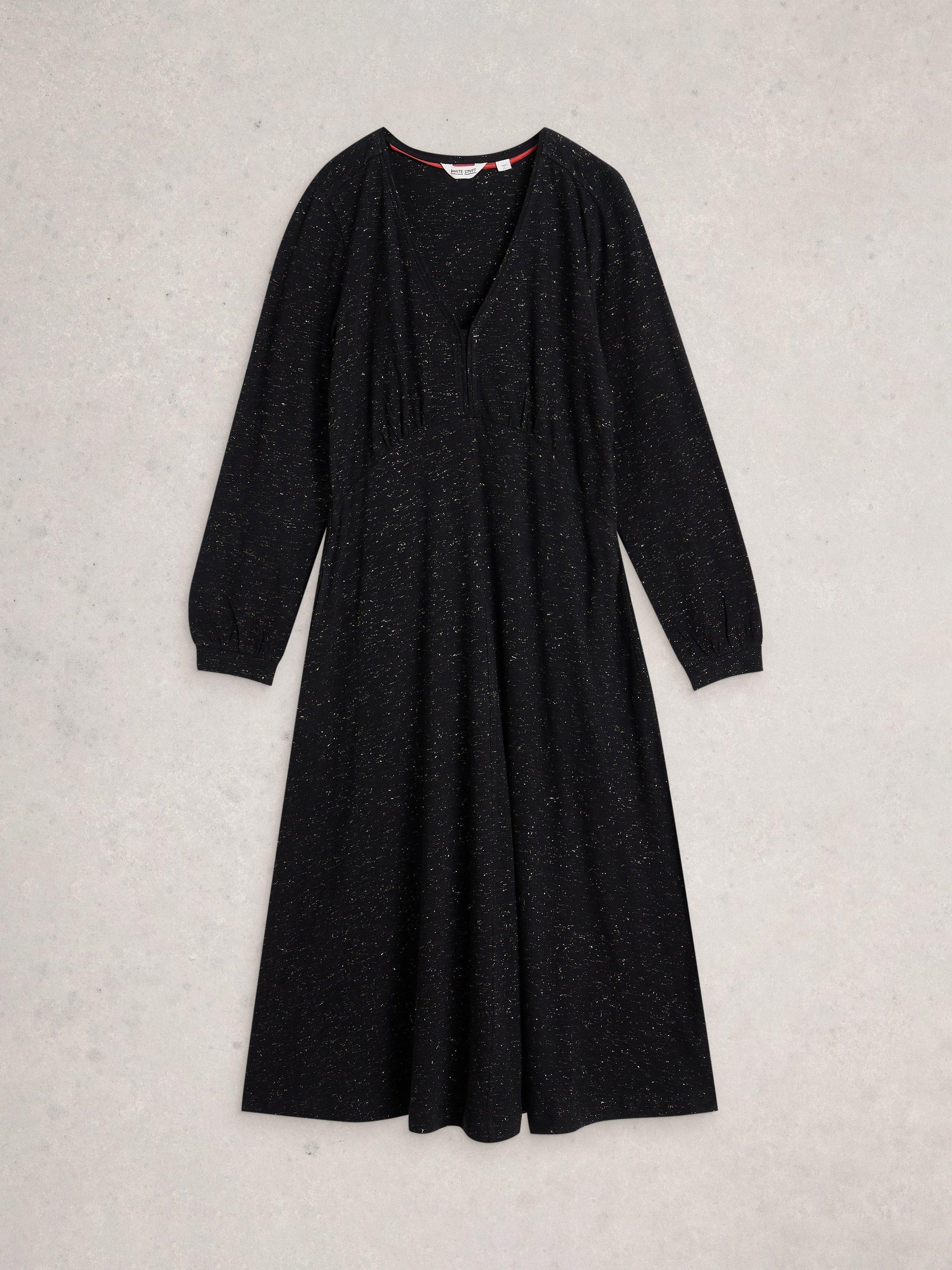 Product image 5 of 6, which shows White Stuff Megan A-Line Sparkle Jersey Midi Dress , Pure Black, 6