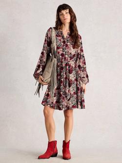 White Stuff Monique Abstract Print Knee Length Shirt Dress, Red/Multi