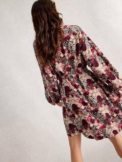 White Stuff Monique Abstract Print Knee Length Shirt Dress - view 2, Red/Multi