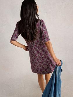 White Stuff Olivia Heart Jersey Dress, Plum/Multi - view 2, Plum/Multi