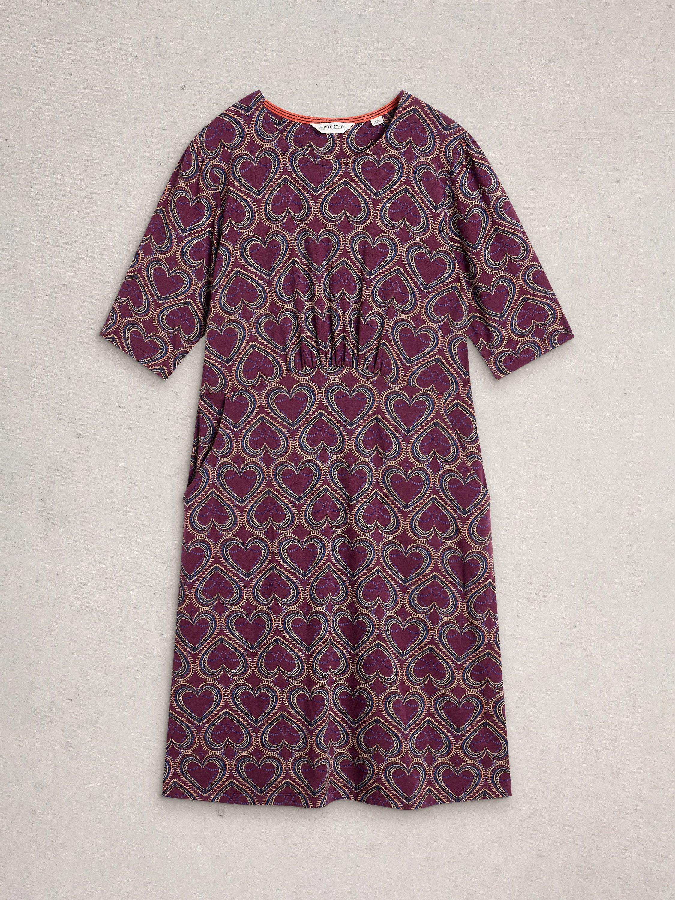 Product image 5 of 6, which shows White Stuff Olivia Heart Jersey Dress, Plum/Multi, 6