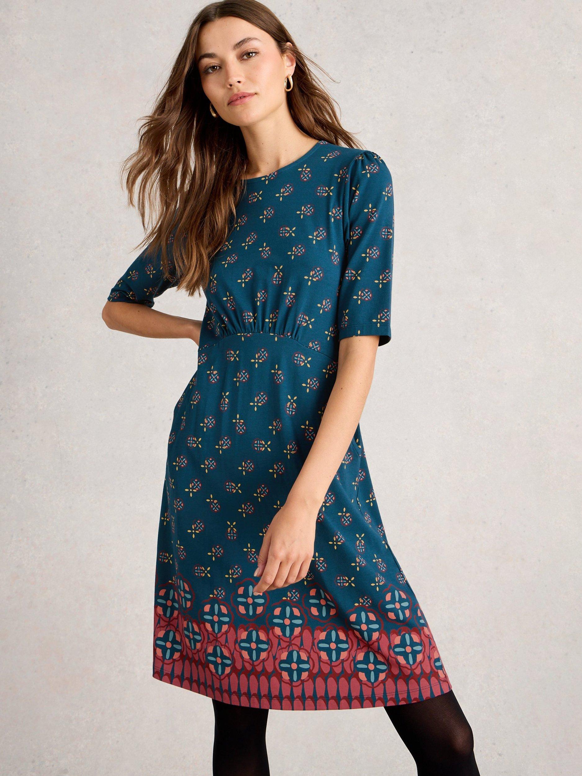 Product image 3 of 6, which shows White Stuff Olivia Cotton Blend Straight Jersey Dress , Teal, 16