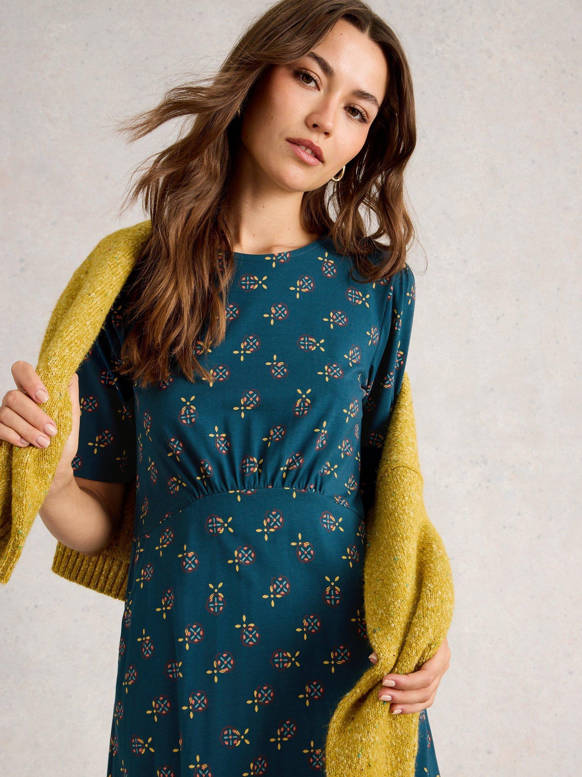 Product image 4 of 6, which shows White Stuff Olivia Cotton Blend Straight Jersey Dress , Teal, 16