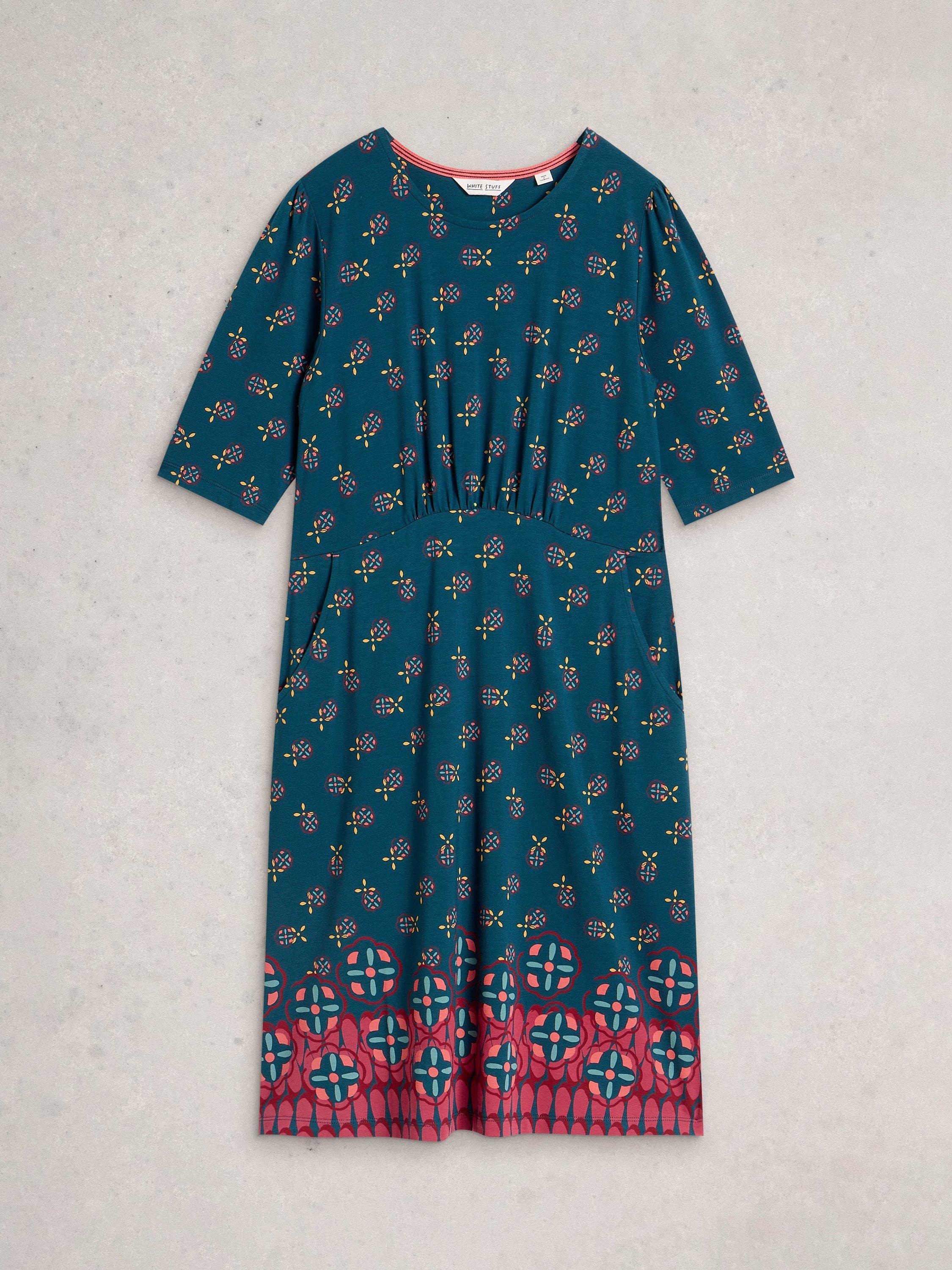 Product image 5 of 6, which shows White Stuff Olivia Cotton Blend Straight Jersey Dress , Teal, 16