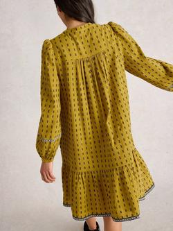 White Stuff Orla Cotton Long Sleeve V Neck Tunic Dress - view 2, Yellow/Multi
