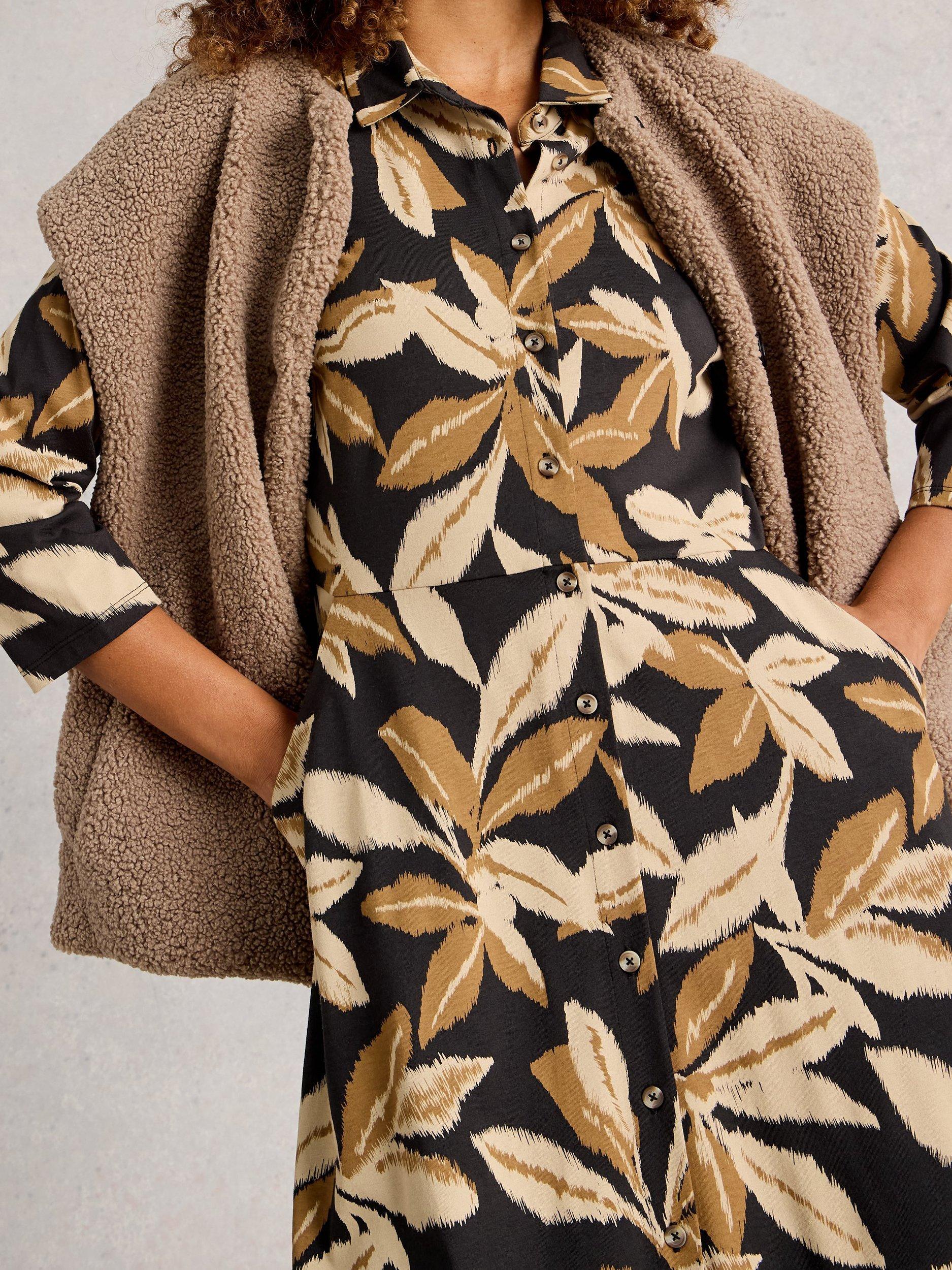 Product image 3 of 6, which shows White Stuff Ria Leaves Shirt Dress, Black/Multi, 6