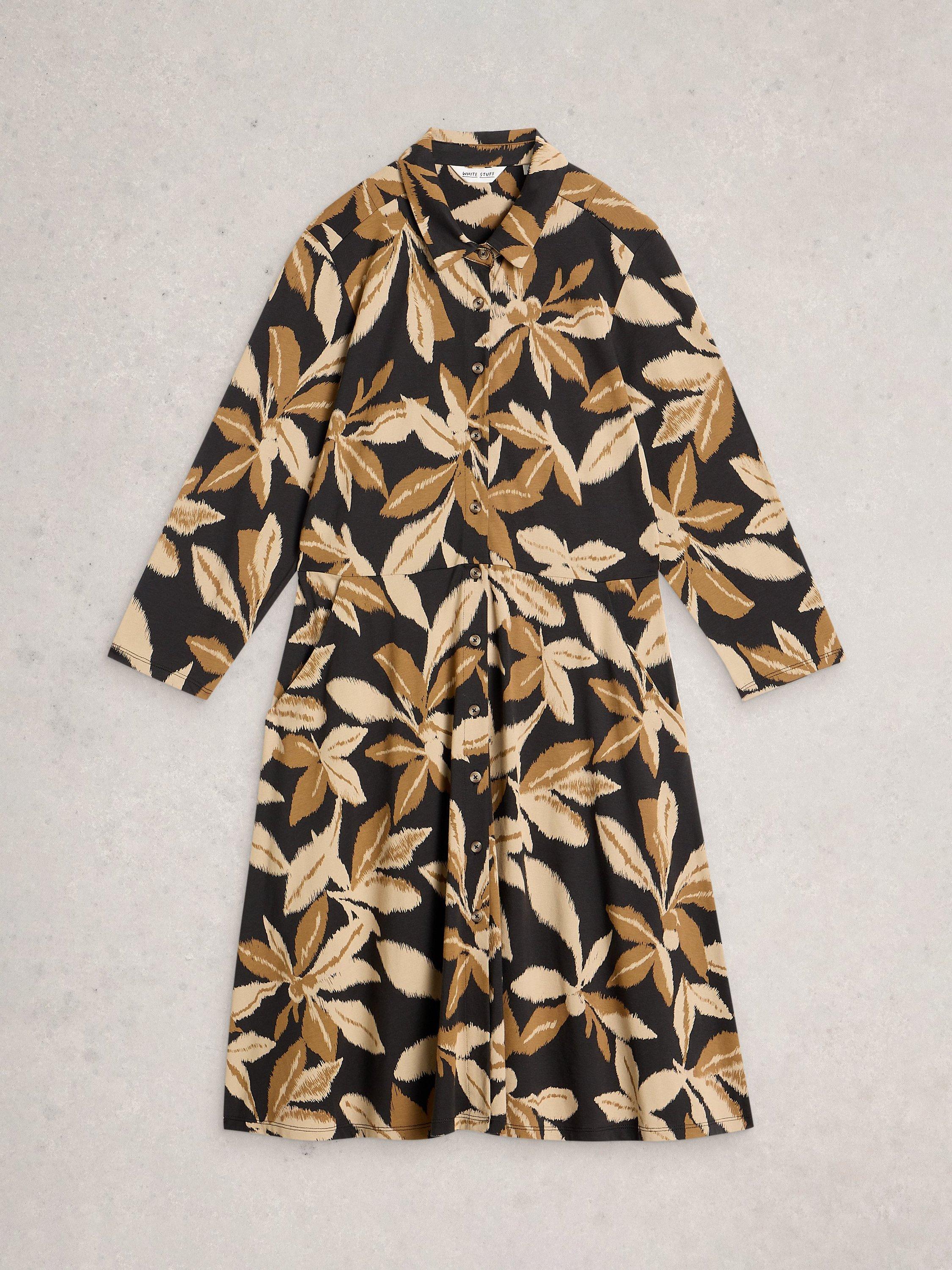 Product image 5 of 6, which shows White Stuff Ria Leaves Shirt Dress, Black/Multi, 6