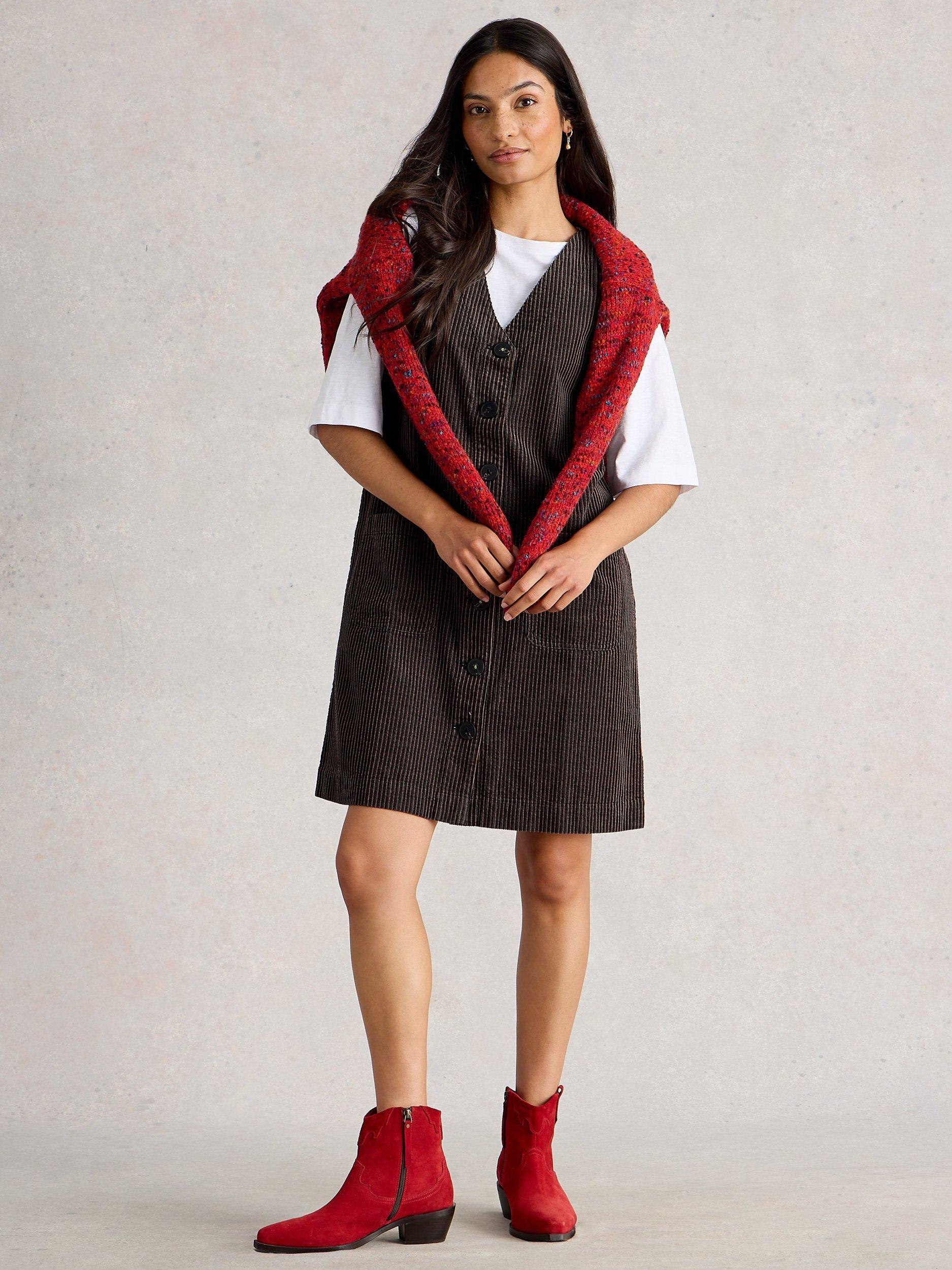 Product image 1 of 6, which shows White Stuff Rose Corduroy Pinafore Dress, Black/Multi, 10