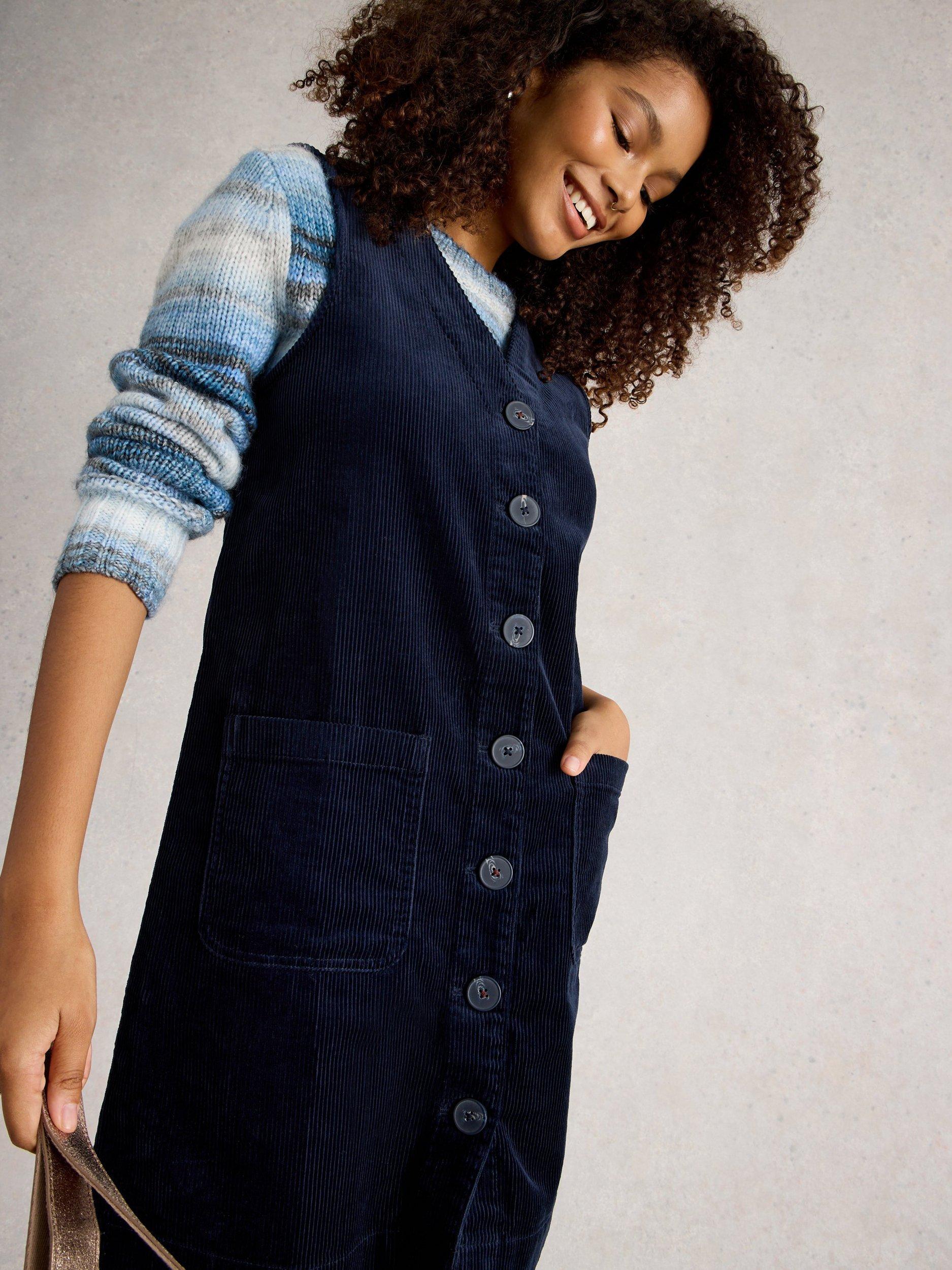 Product image 3 of 6, which shows White Stuff Rose Corduroy Pinafore Dress, Dark Navy, 12