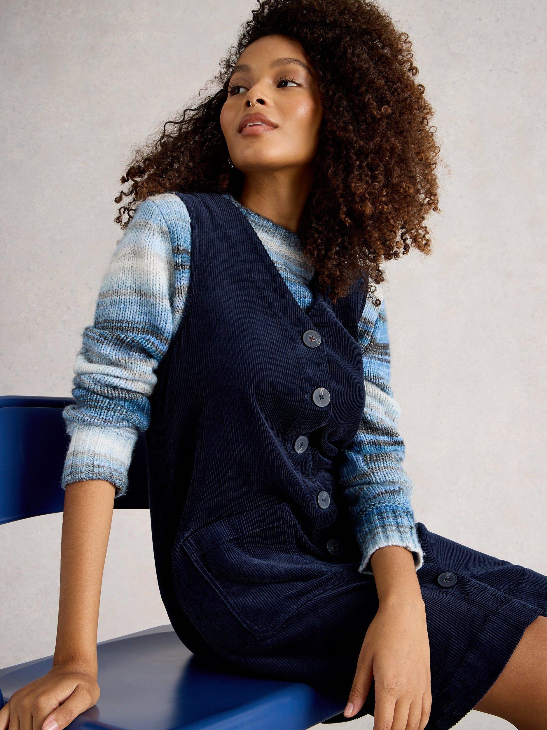 Product image 4 of 6, which shows White Stuff Rose Corduroy Pinafore Dress, Dark Navy, 12