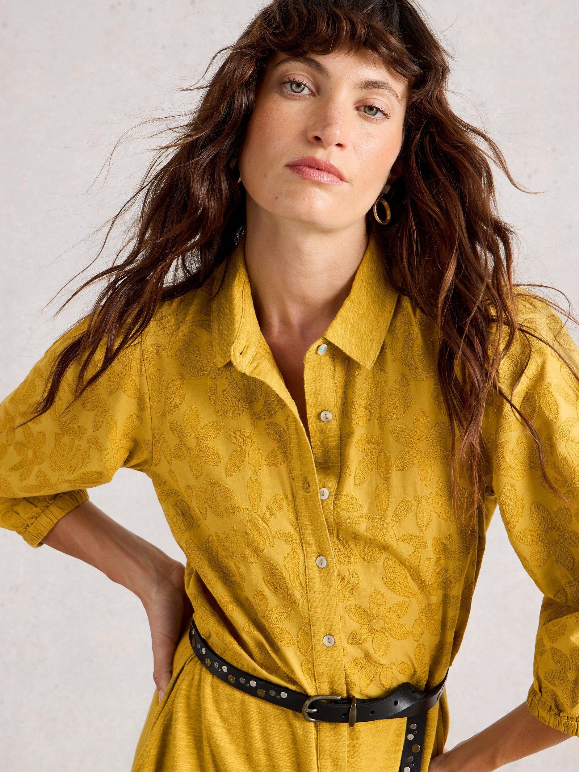 Product image 3 of 6, which shows White Stuff Rua Embroidered Jersey Midi Dress, Mid Chartreuse, 6