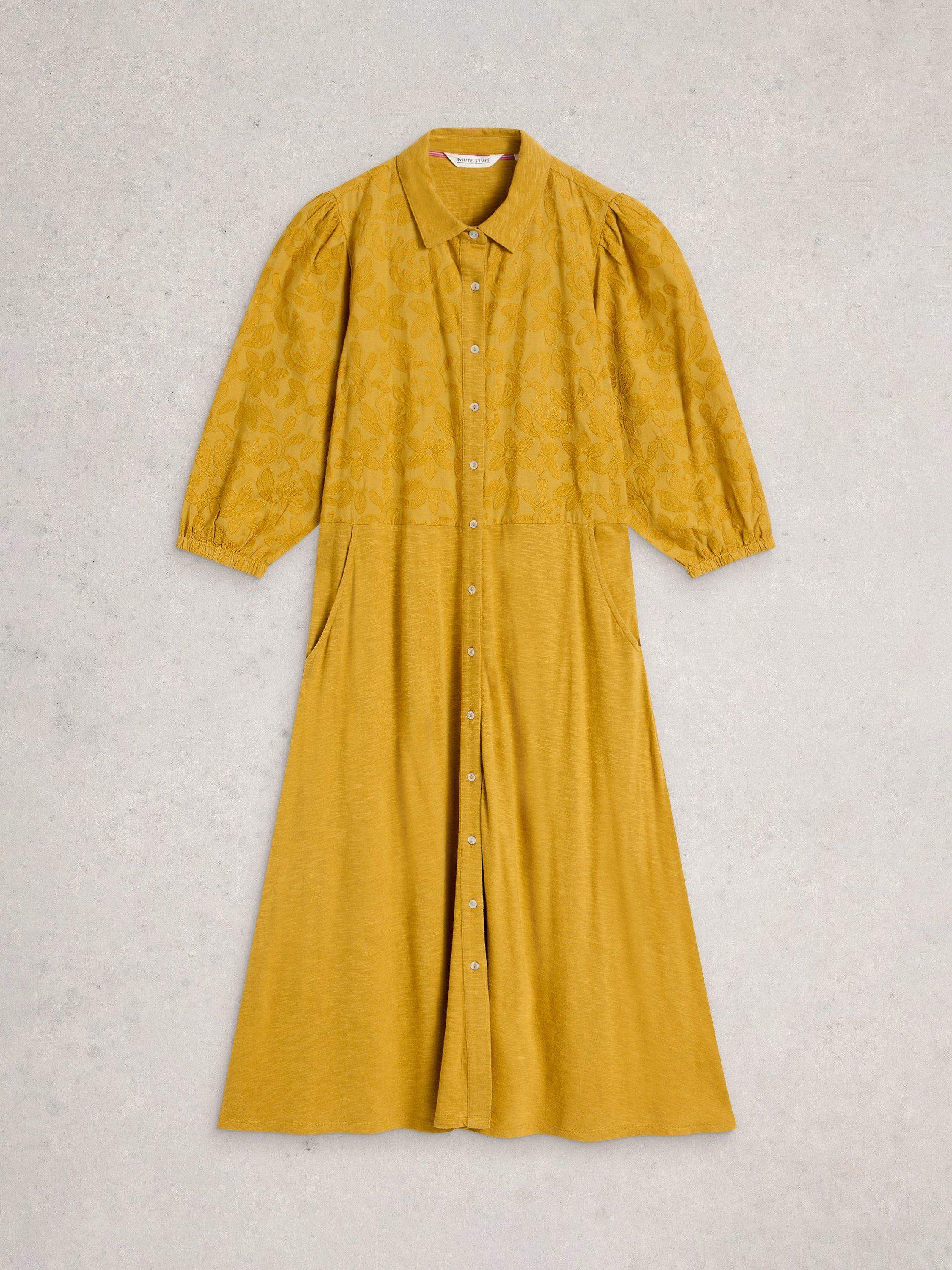 Product image 5 of 6, which shows White Stuff Rua Embroidered Jersey Midi Dress, Mid Chartreuse, 6
