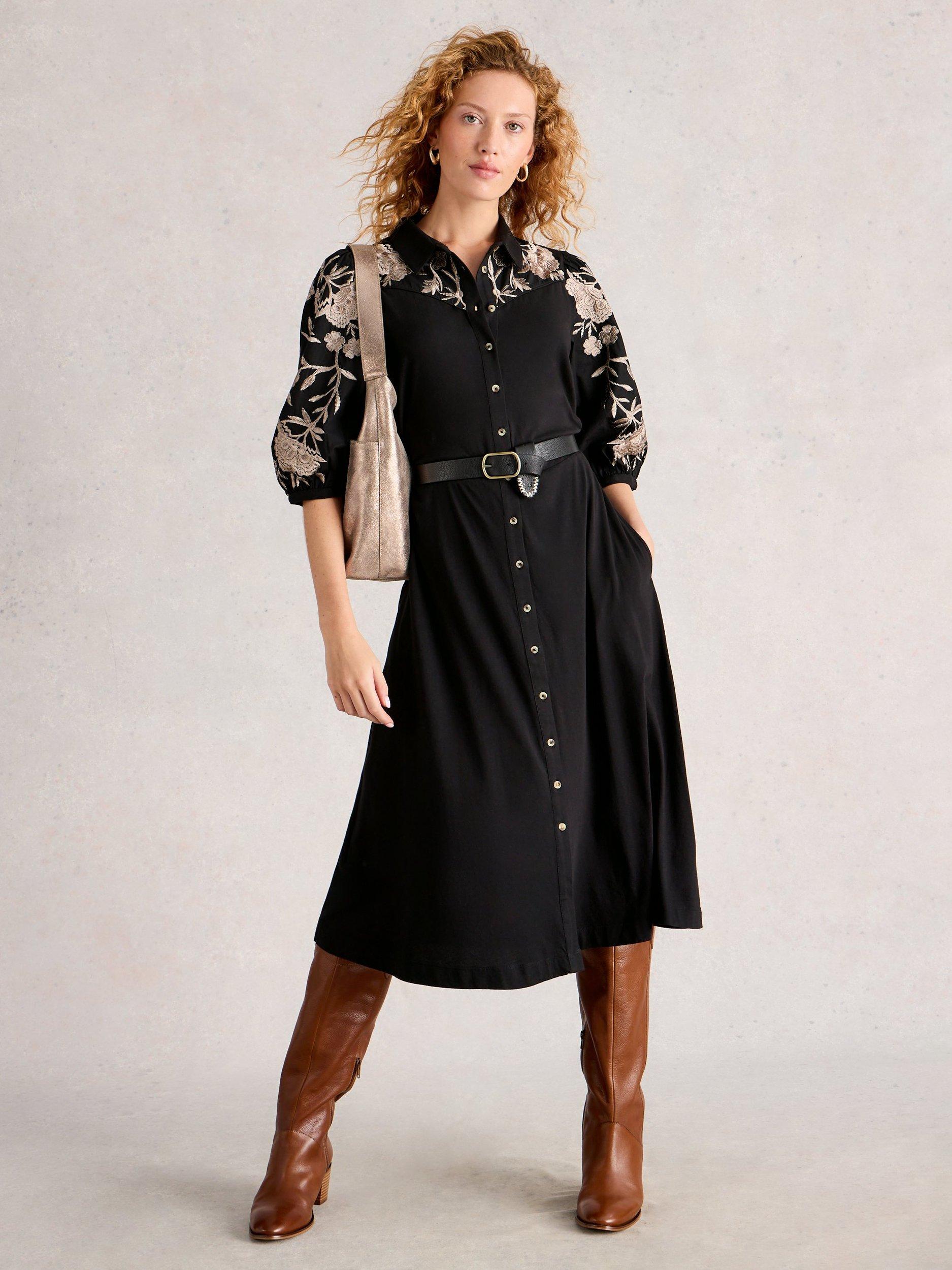 Product image 1 of 6, which shows White Stuff Rua Embroidered Shirt Dress, Black/Multi, 6