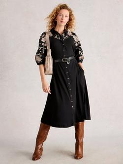 White Stuff Rua Embroidered Shirt Dress, Black/Multi, Black/Multi