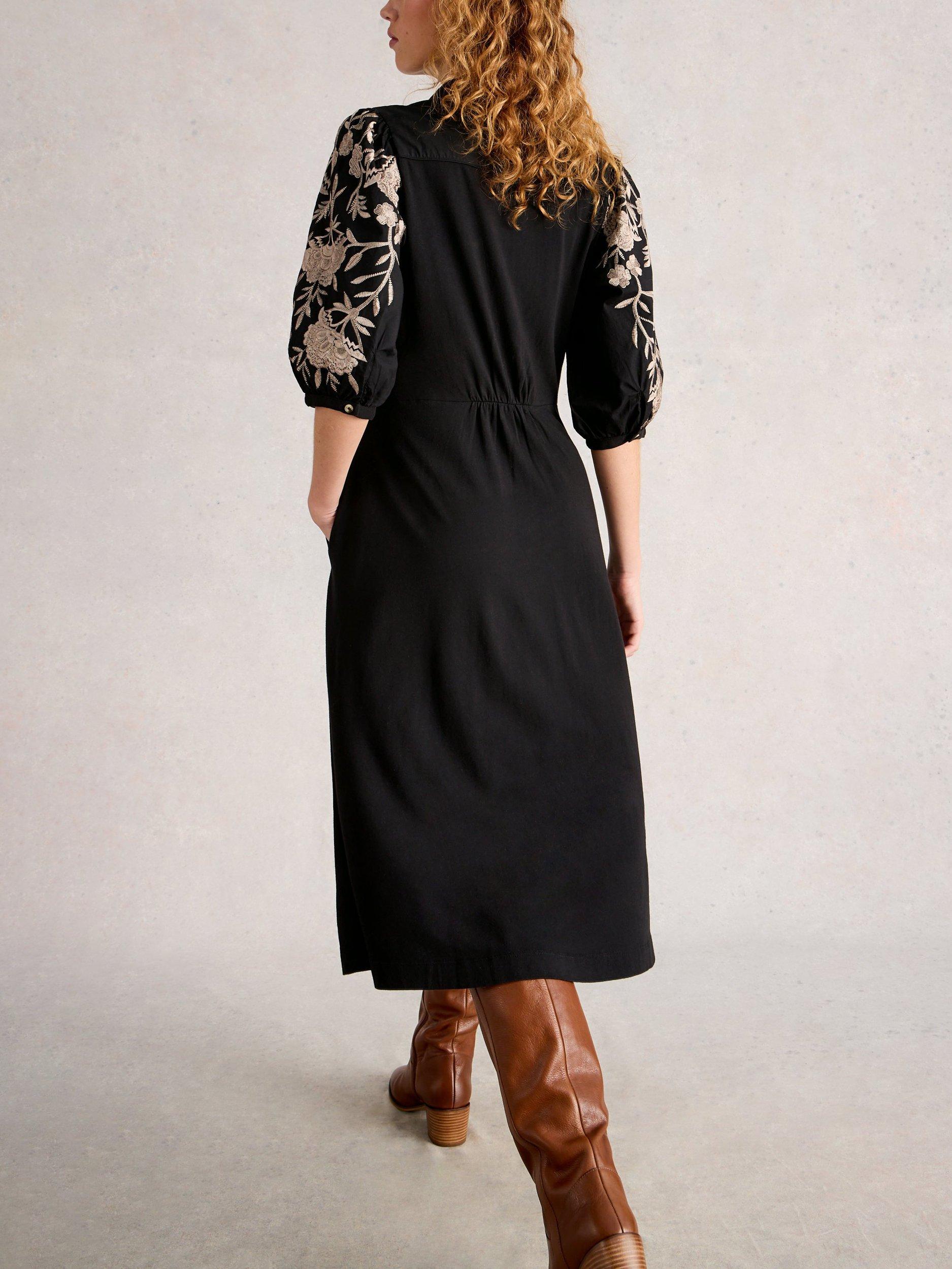 Product image 2 of 6, which shows White Stuff Rua Embroidered Shirt Dress, Black/Multi, 6