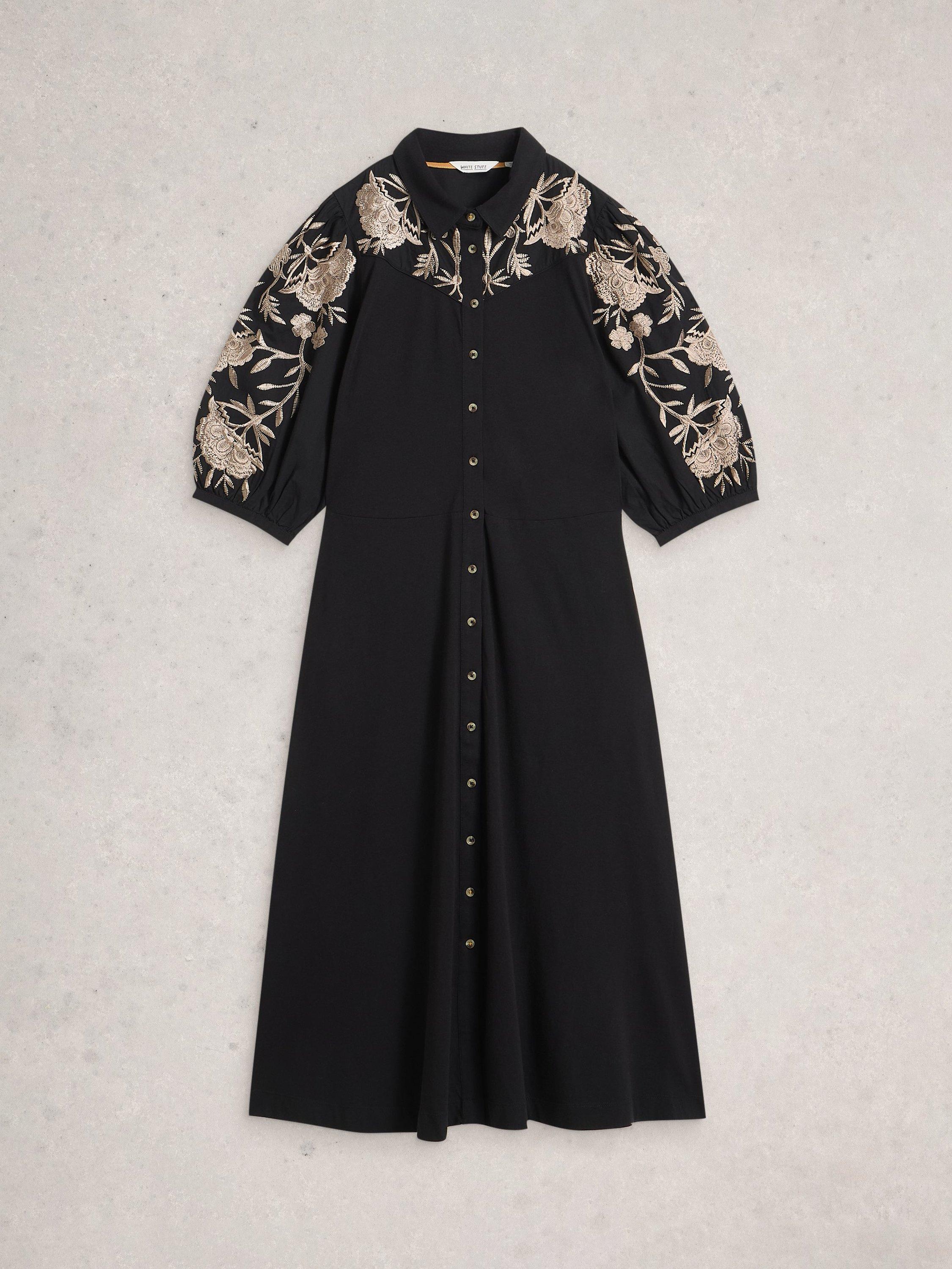 Product image 5 of 6, which shows White Stuff Rua Embroidered Shirt Dress, Black/Multi, 6
