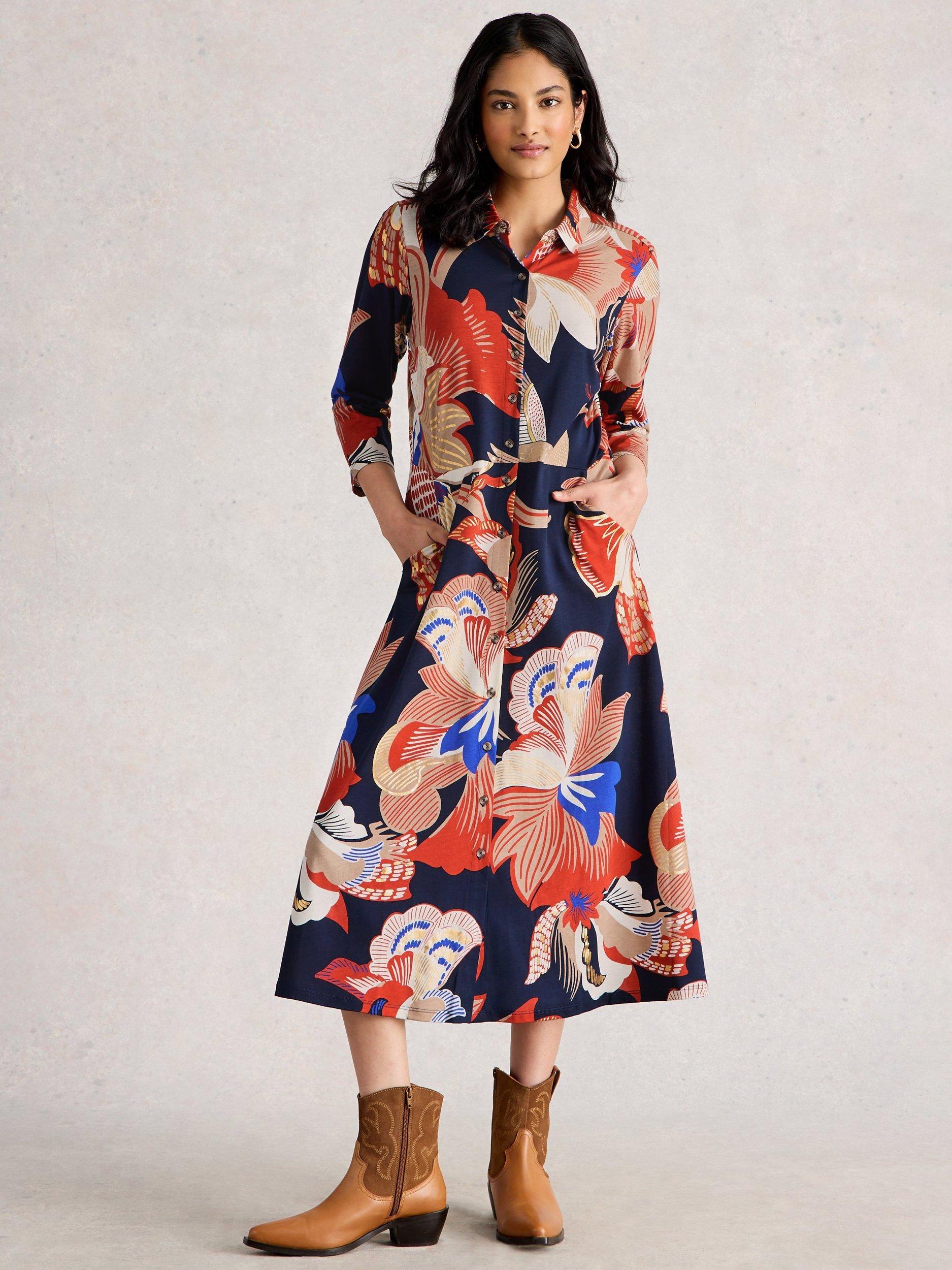 Product image 1 of 6, which shows White Stuff Rua Floral Shirt Midi Dress, Red/Multi, 6