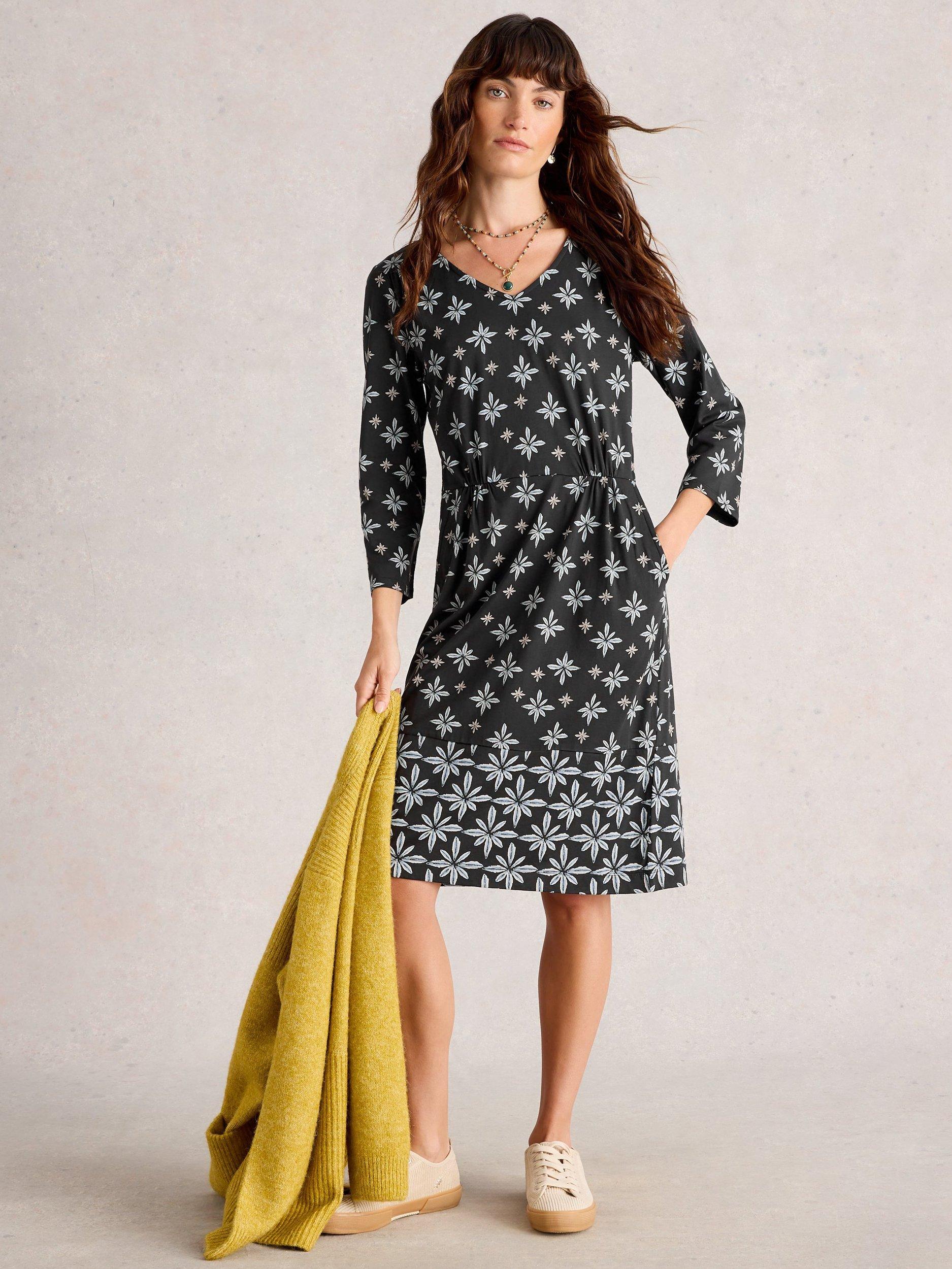 Product image 1 of 6, which shows White Stuff Tallie Floral Jersey Dress, Black/Multi, 6