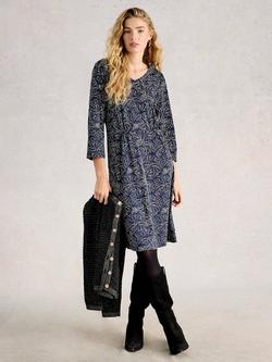 White Stuff Tallie Abstract Floral Jersey Dress, Navy/Multi, Navy/Multi