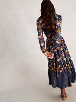 White Stuff Yuki Floral Metallic Midi Dress, Navy/Multi - view 2, Navy/Multi