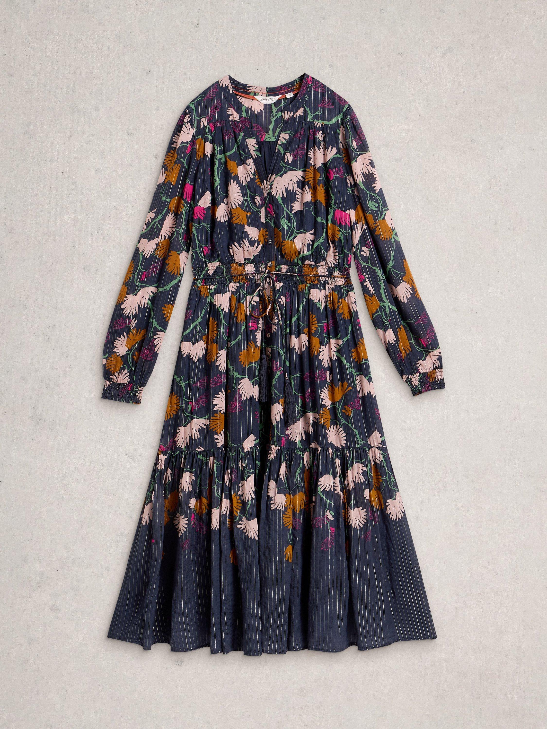 Product image 5 of 6, which shows White Stuff Yuki Floral Metallic Midi Dress, Navy/Multi, 6