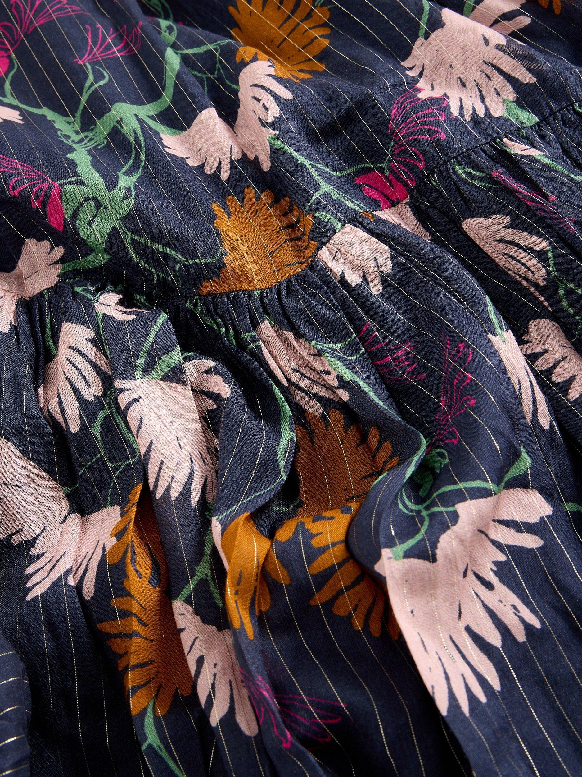 Product image 6 of 6, which shows White Stuff Yuki Floral Metallic Midi Dress, Navy/Multi, 6