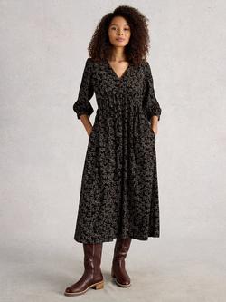 White Stuff Lucy A-Line Corduroy Midi Dress, Black/Multi