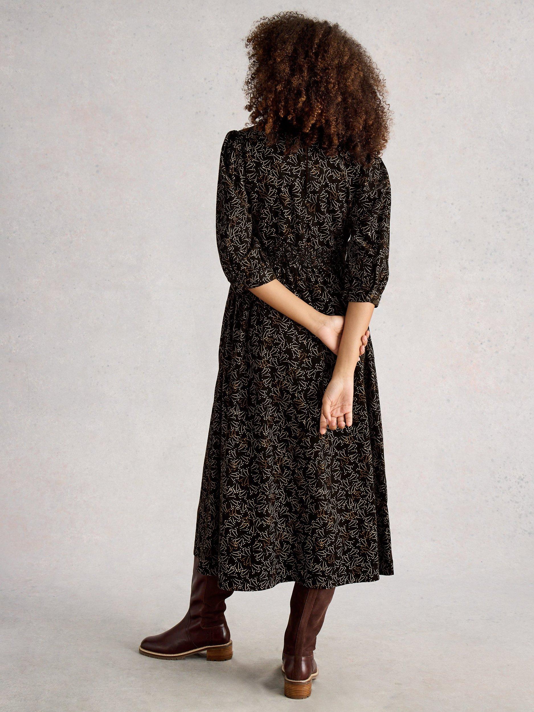 Product image 2 of 6, which shows White Stuff Lucy A-Line Corduroy Midi Dress , Black/Multi, 8