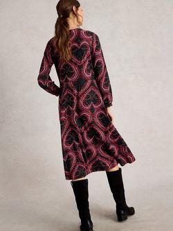 White Stuff Sparkled Heart Design Cotton Blend Midi Dress - view 2, Black/Multi